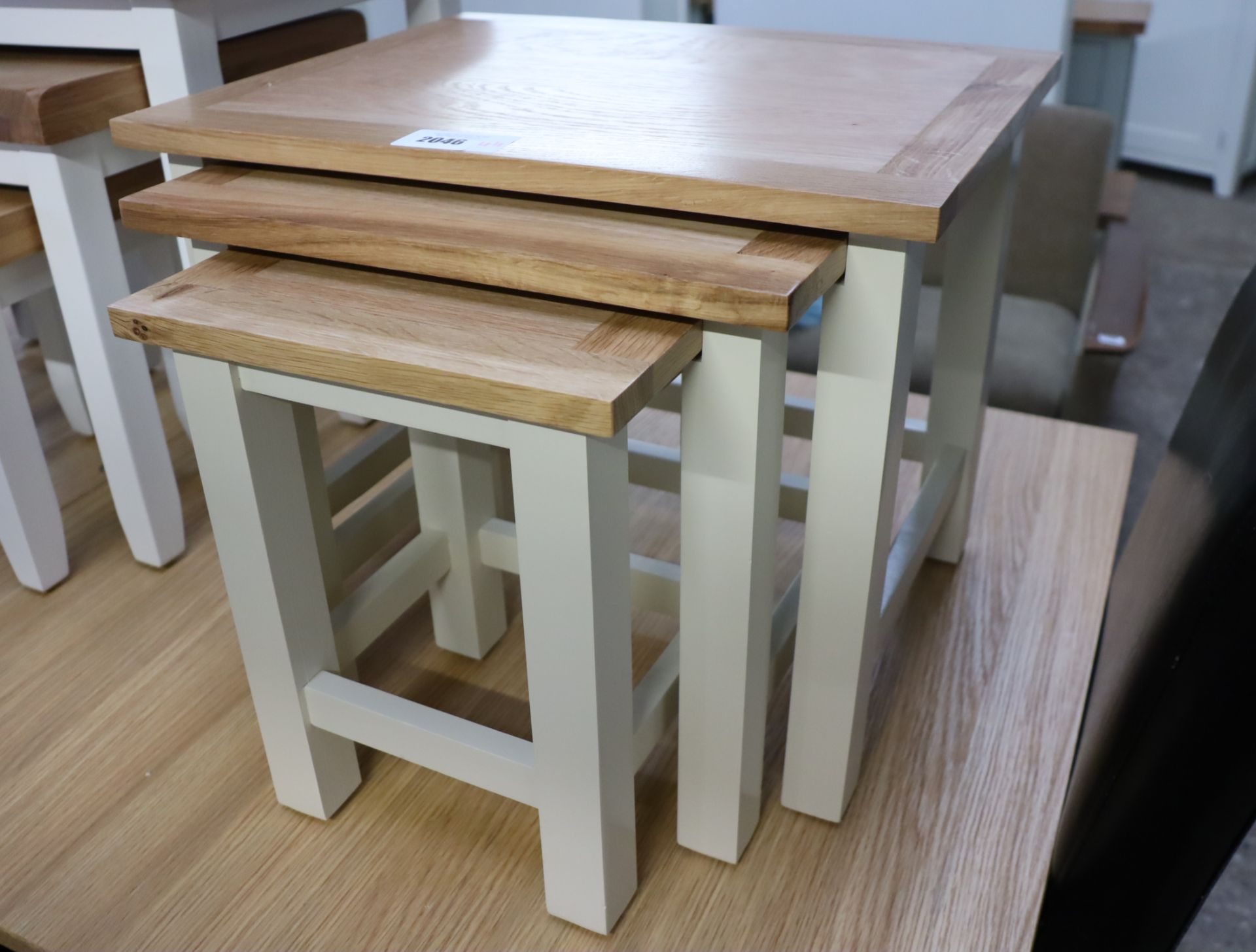 Light grey nest of 3 oak top coffee tables