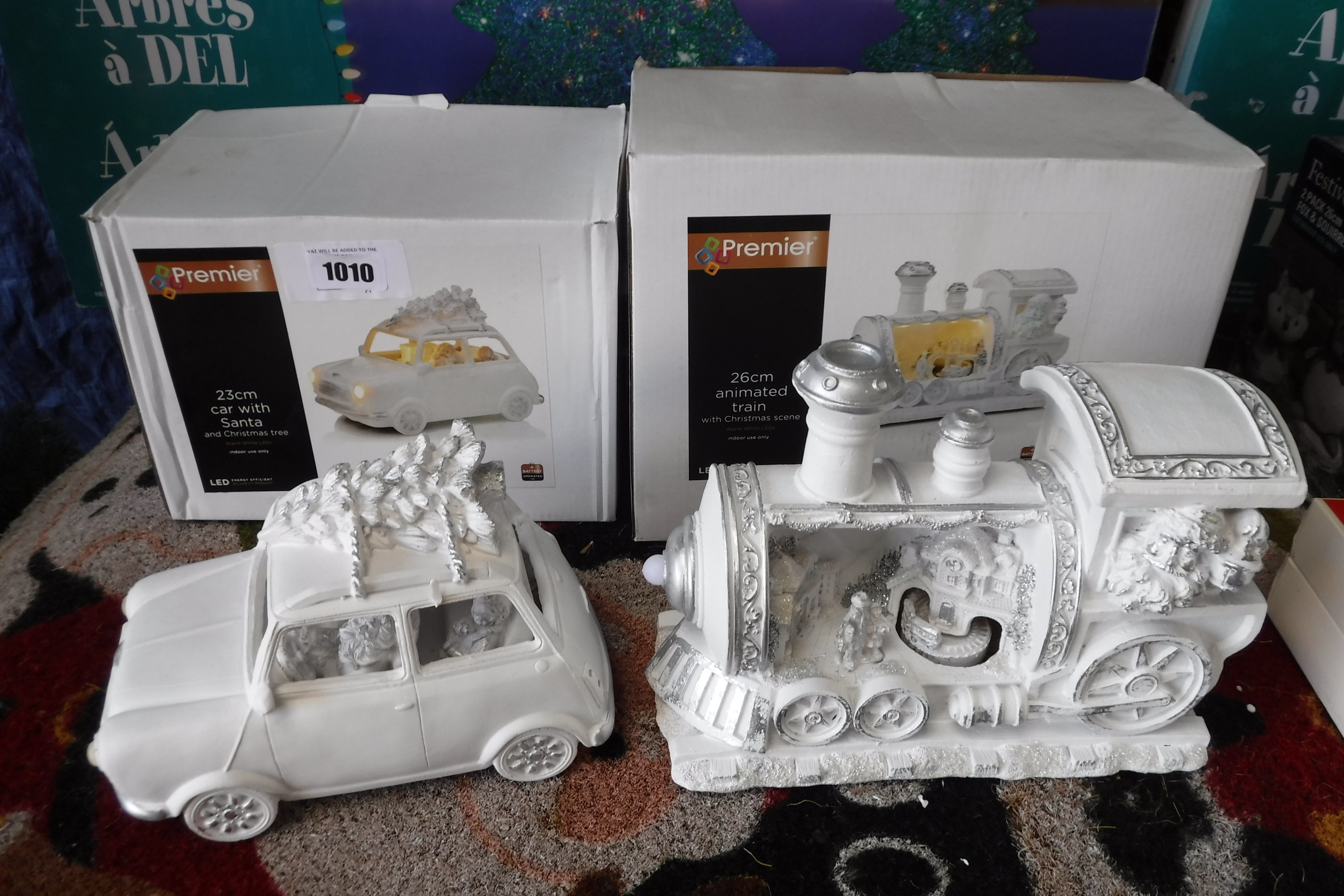 Boxed LED 23cm car together with a 26cm LED light up animated train