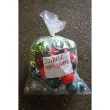 Bag containing 50 large Selfridges Christmas baubles in mixed colours