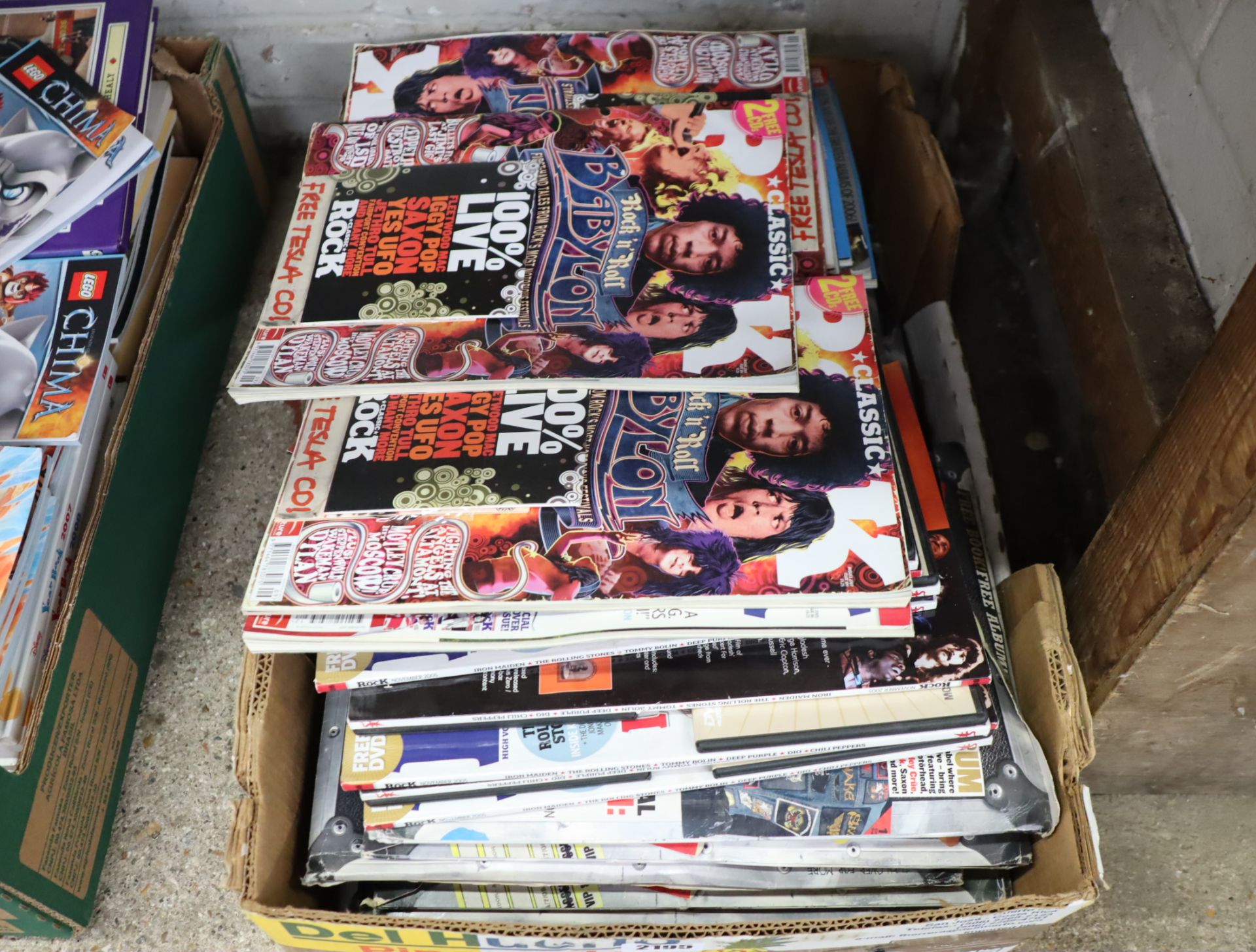 Crate of rock magazines