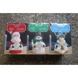 Set of 3 LED light up Christmas figurine sets comprising of Santa, snowman and reindeer