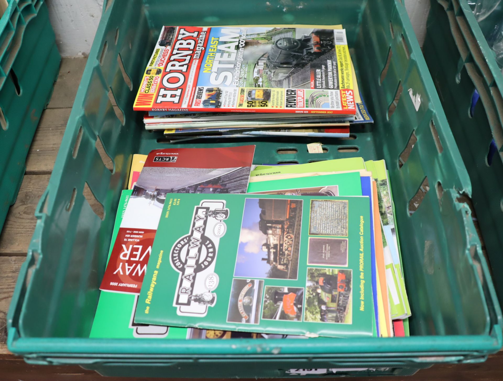 Crate of railway magazines