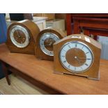 3 various wooden cased mantle clocks