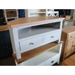 Single drawer entertainment stand with oak surface