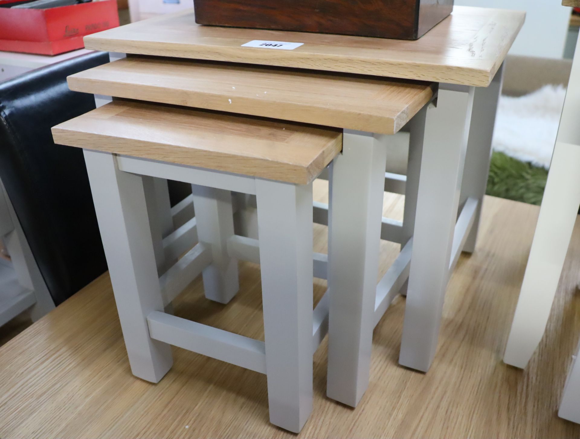 Light grey nest of 3 oak top coffee tables