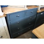 Dark blue chest of 2 over 3 drawers with oak surface
