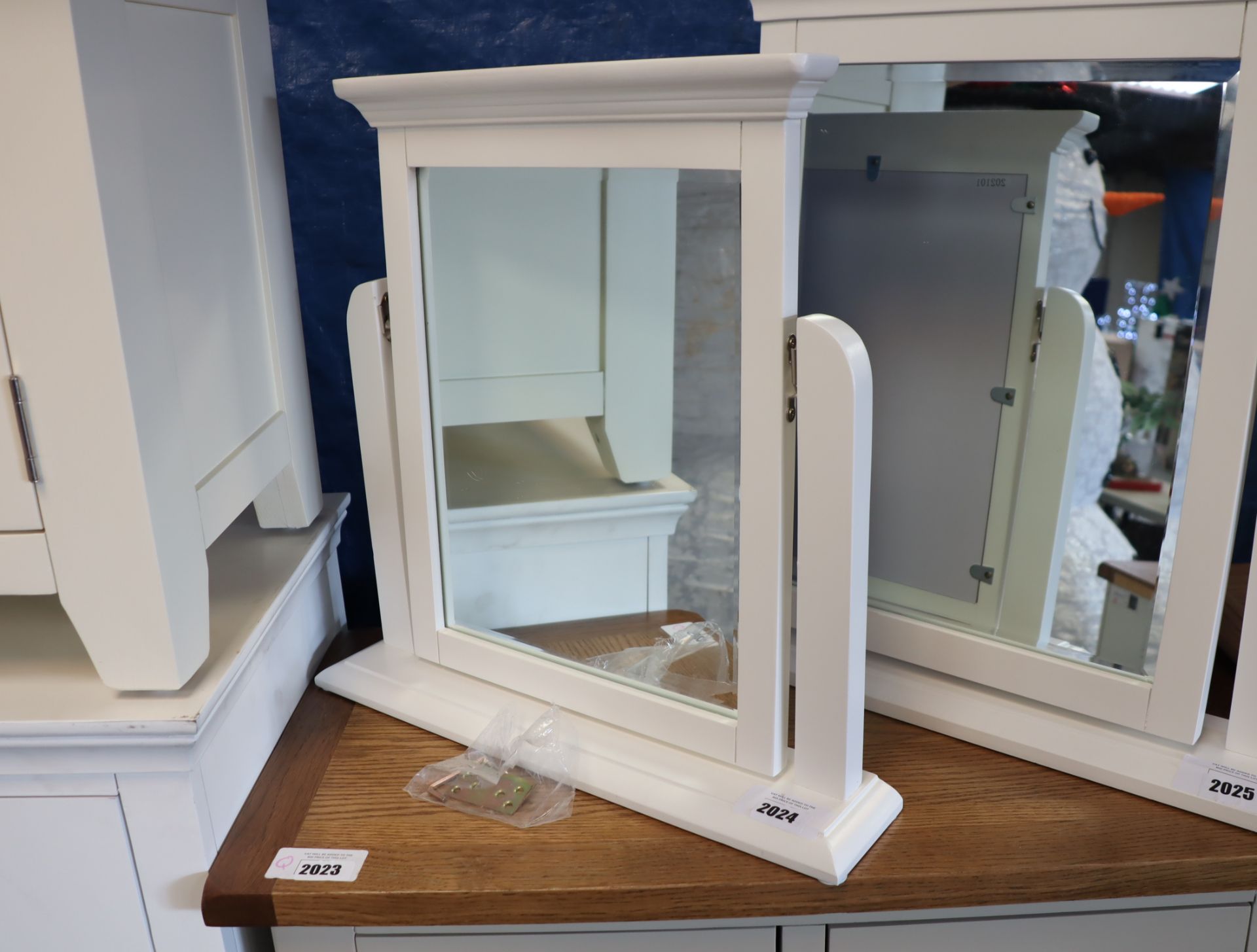 Free standing white dressing table mirror