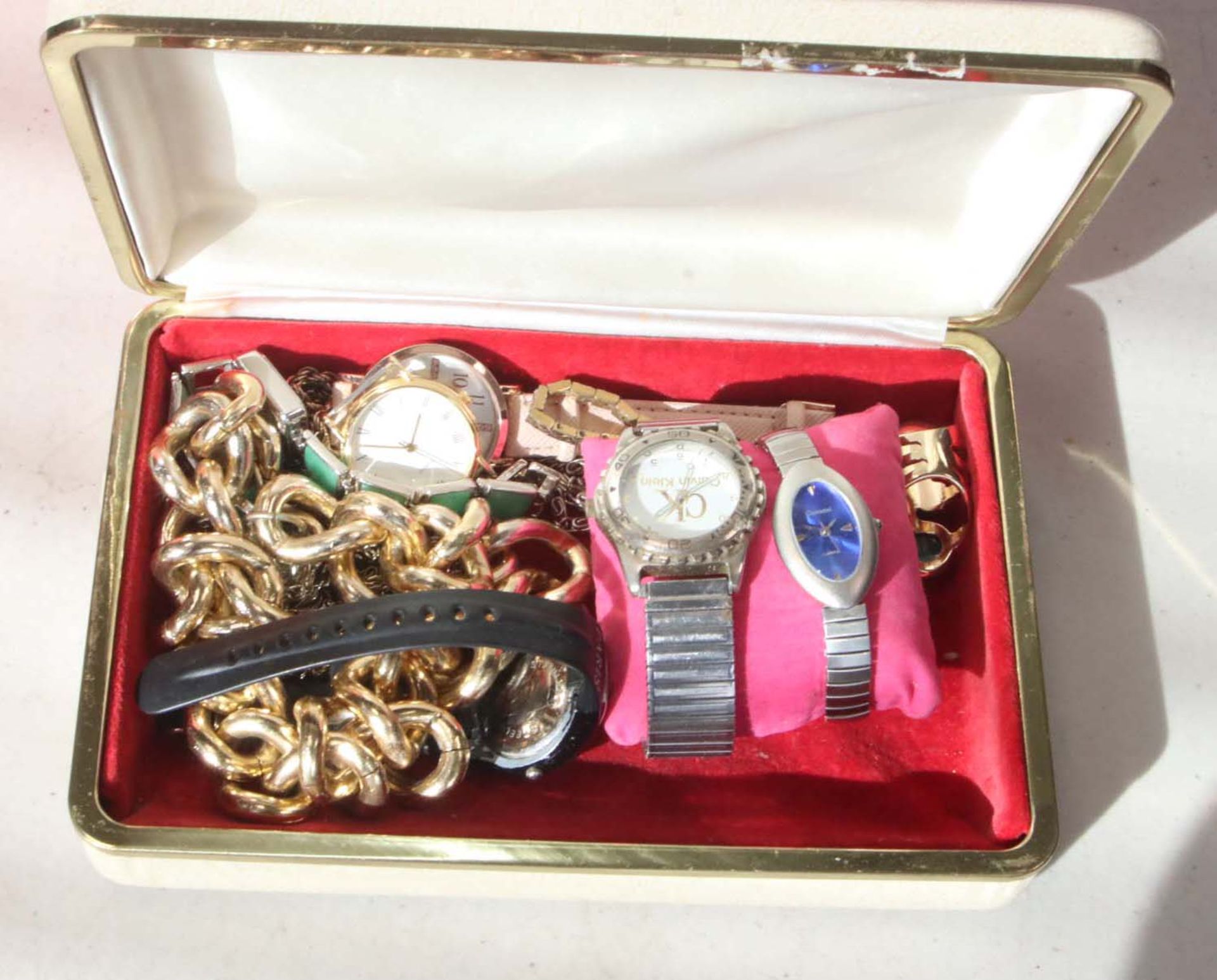 Container of costume jewellery items and loose watches for spares and repairs