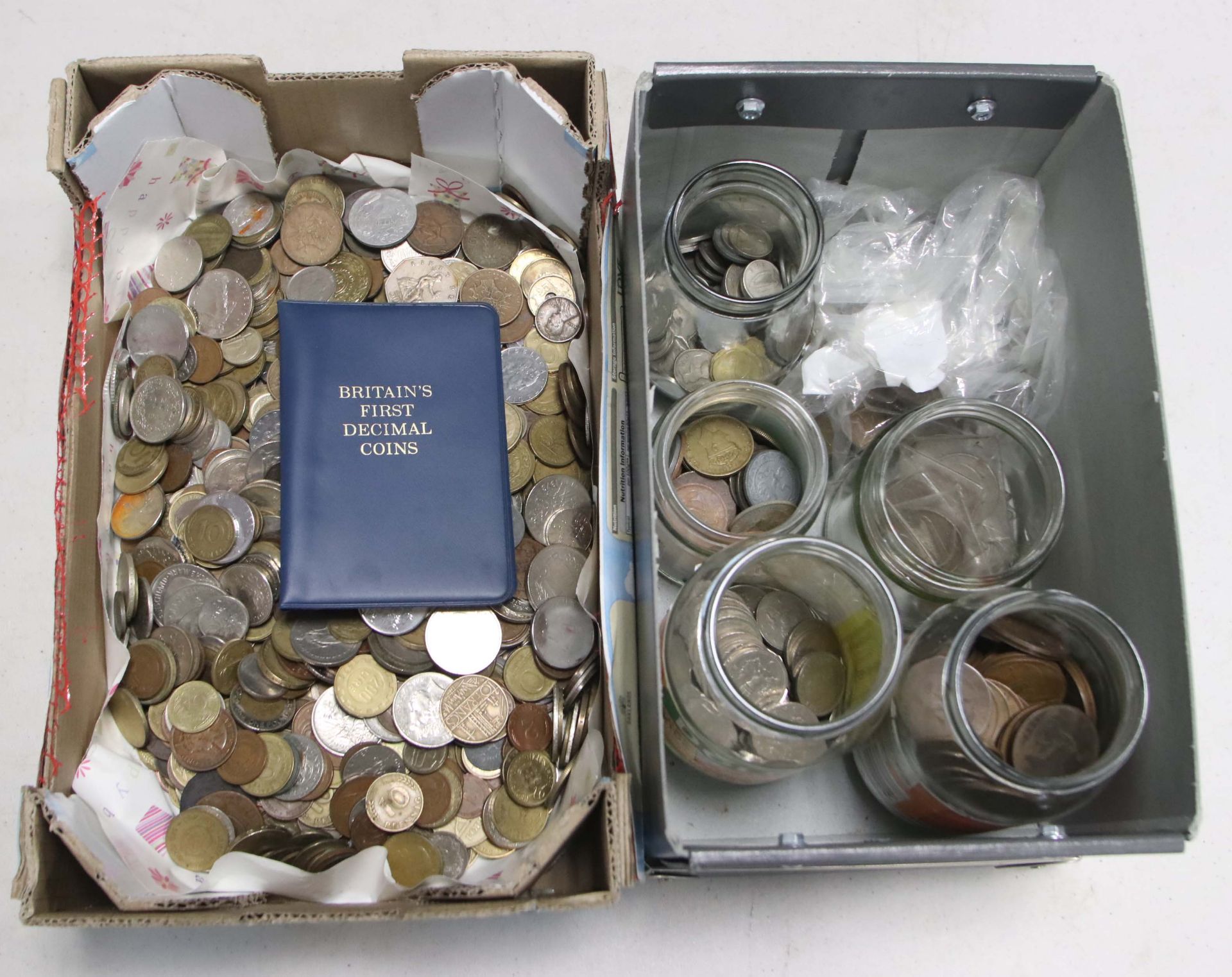 2396 2 trays containing a variety of mixed GB and European world coinage