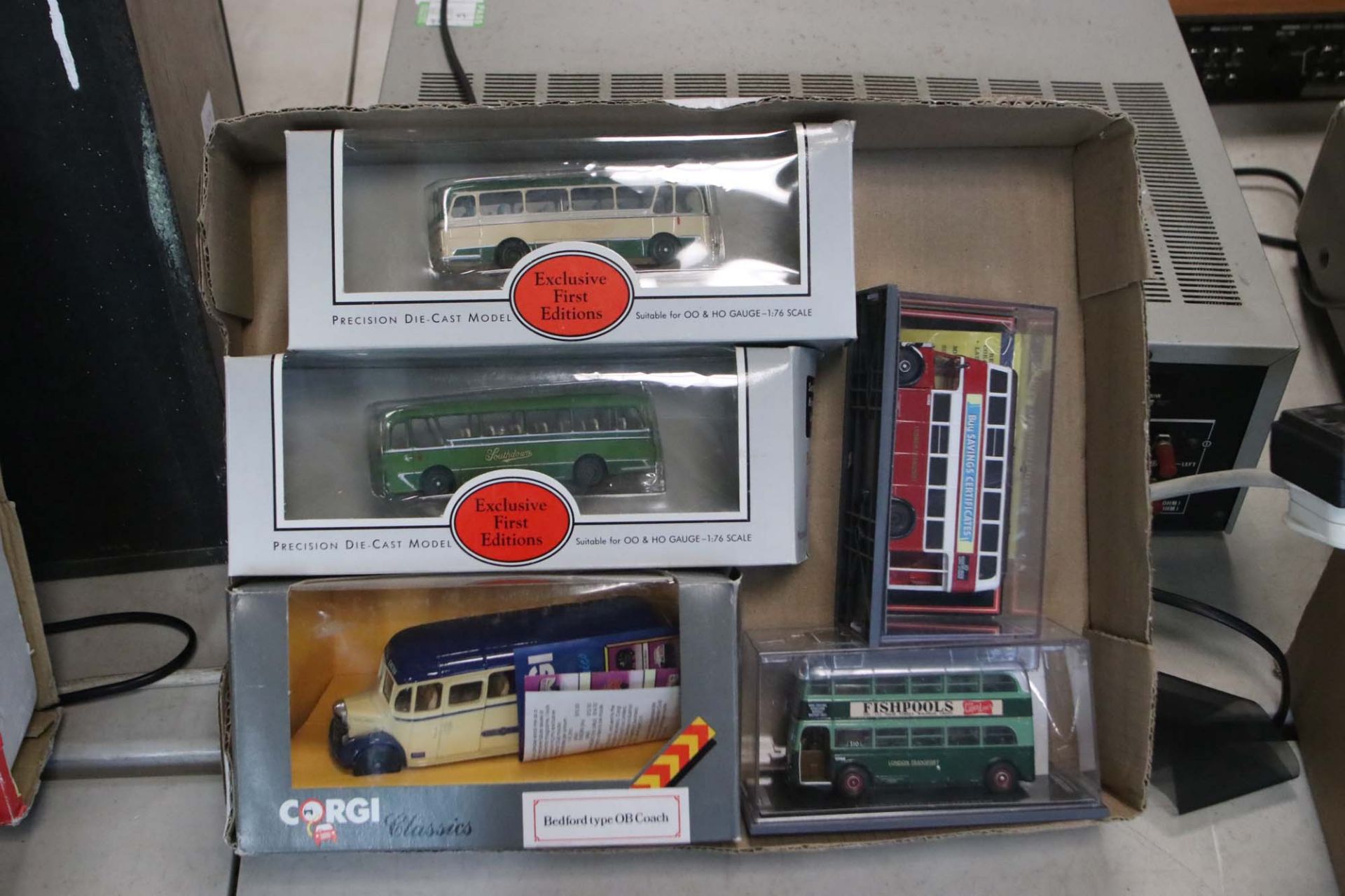 Selection of omnibus and other commercial die cast bus vehicles in boxes