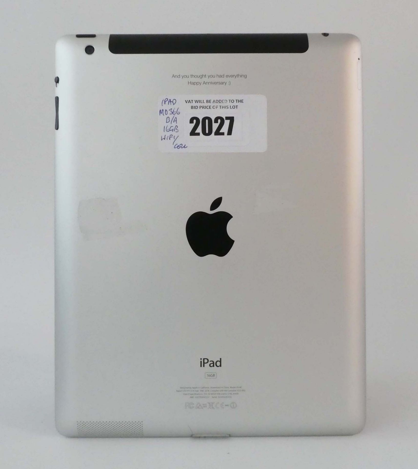 iPad A1430 16GB Silver tablet (custom engraved message on back) - Image 2 of 2