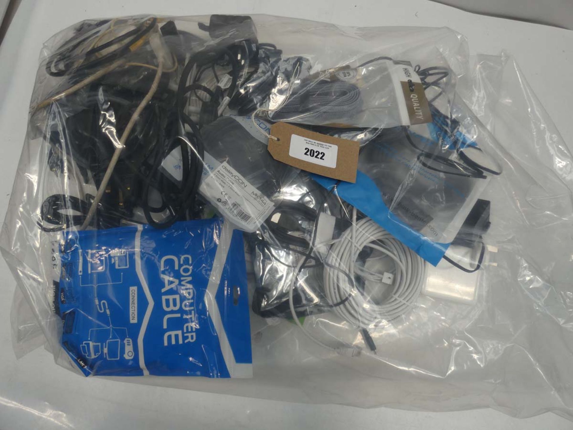 Bag containing quantity of leads, cables and PSUs