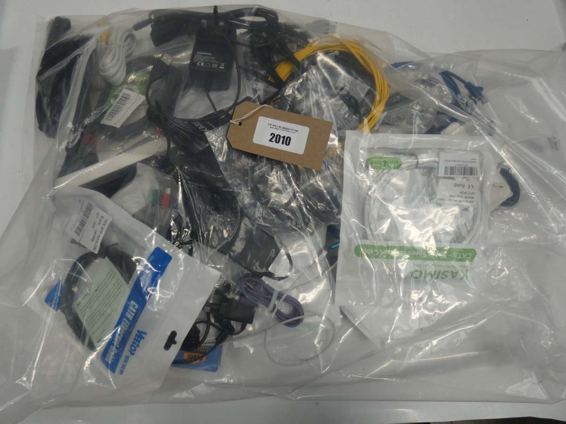 Bag containing quantity of leads, cables and PSUs