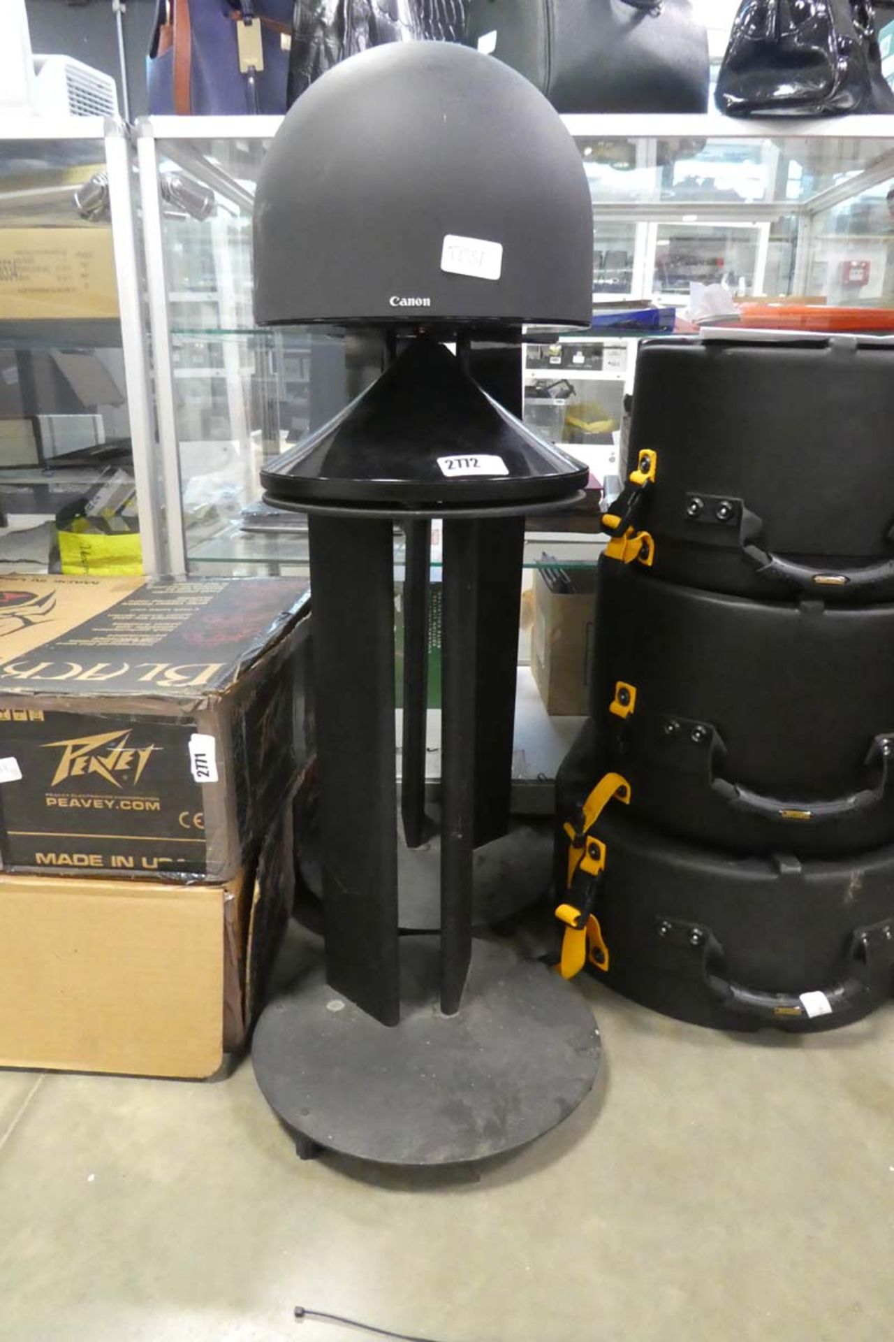 2709 - Pair of Canon floor standing speakers with stands