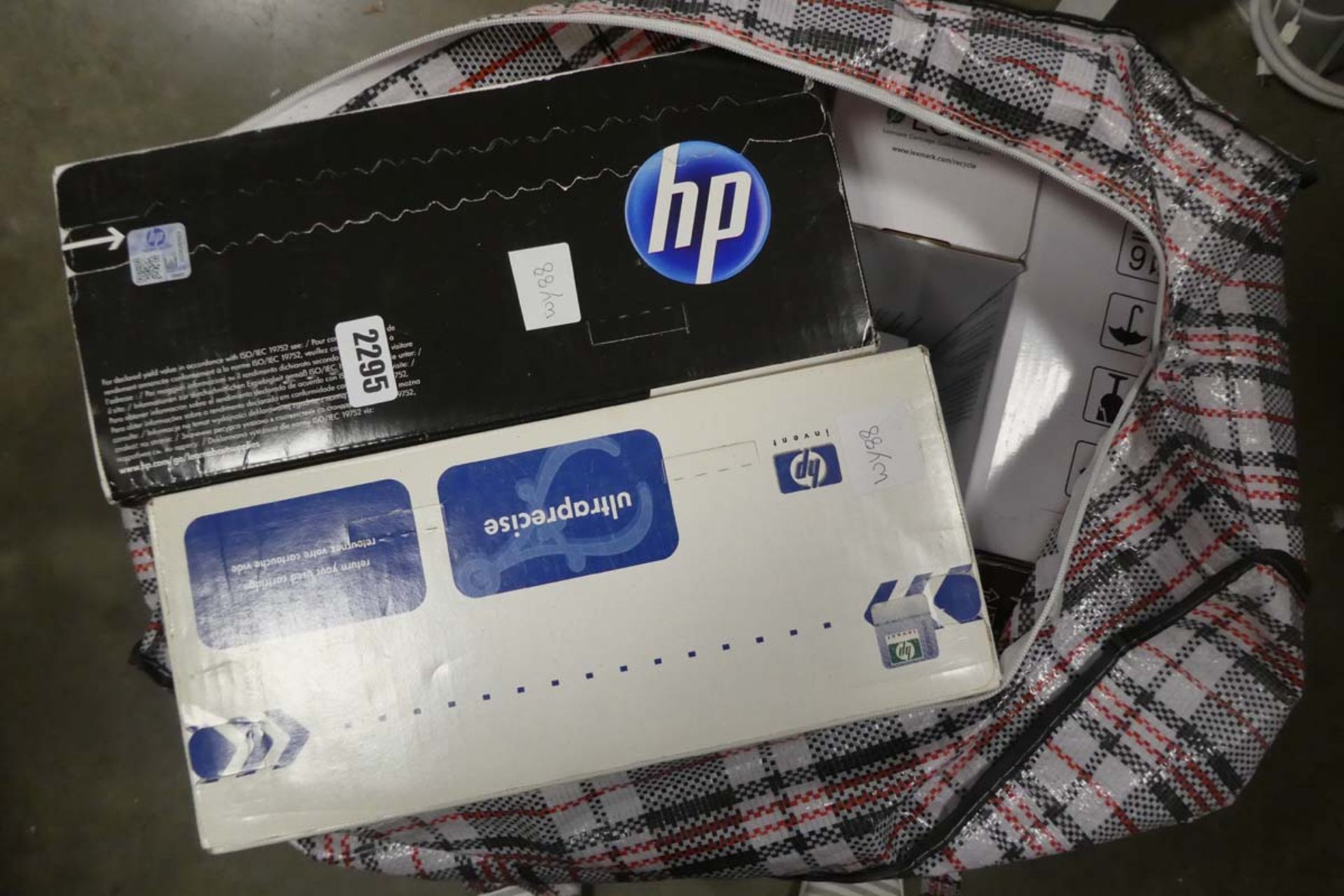 Bag of HP and other toner replacement cartridges