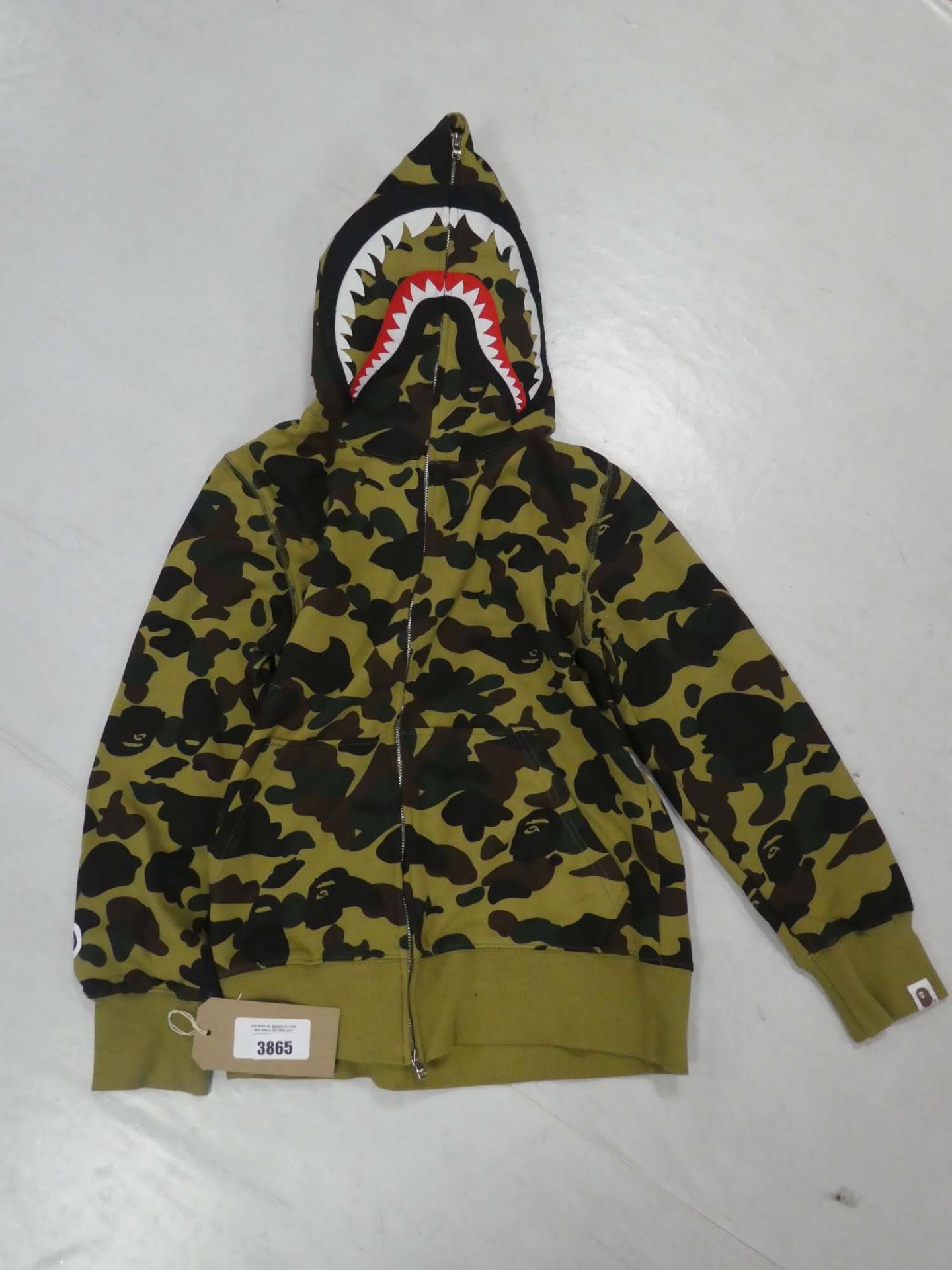 A Bathing Ape World Gone Mad shark hoodie in camo print size small