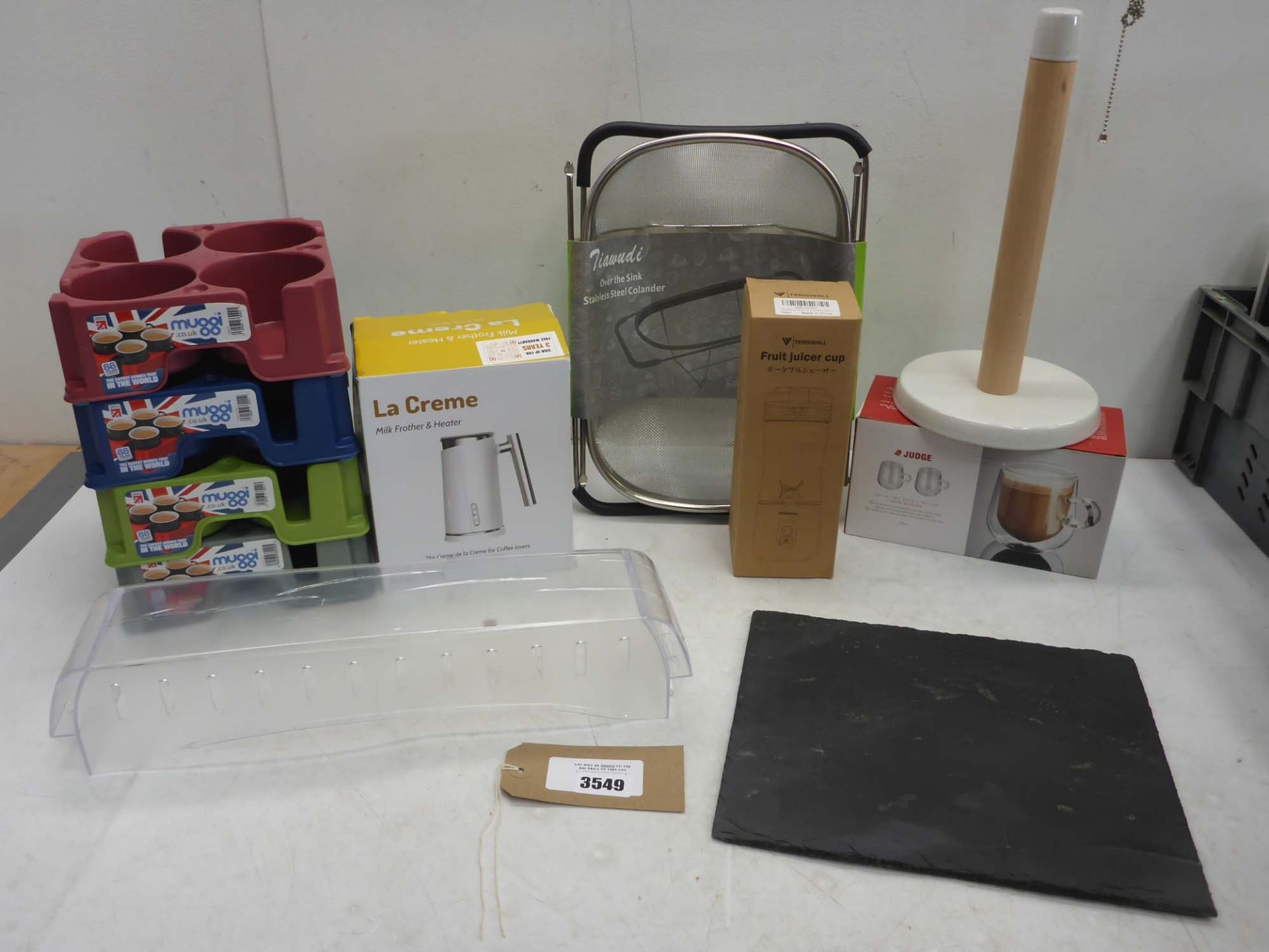 La Creme milk frother & heater, Over the sink colander, paper towel holder, Judge double walled