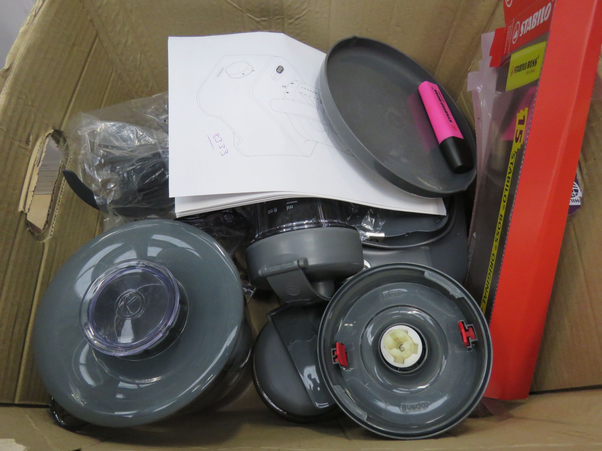 Box containing a Kenwood food processor plus attachments