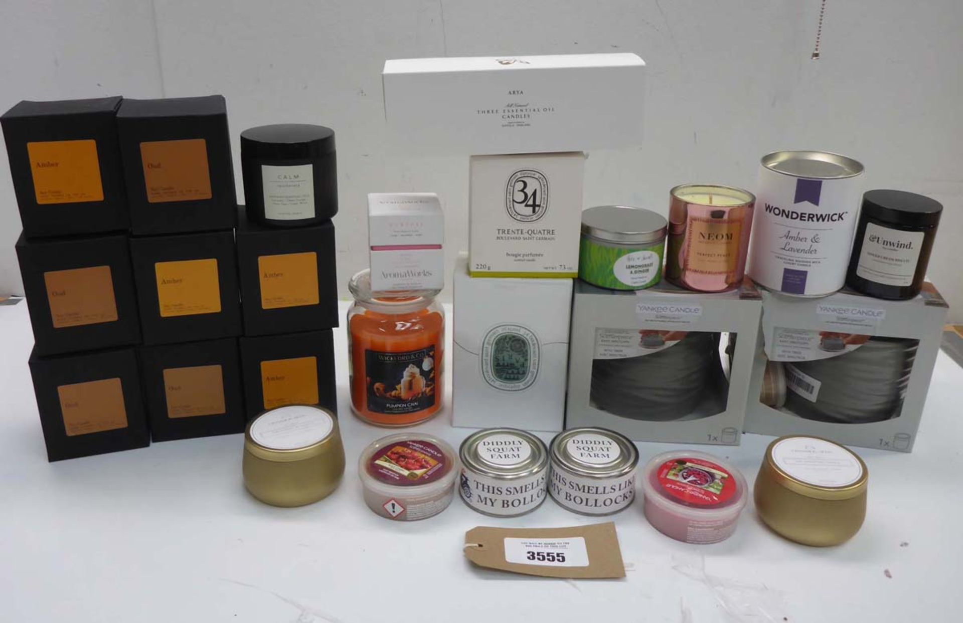 Selection of scented candles including Yankee, Diptyque, Neom, Wickfords, Arya and others