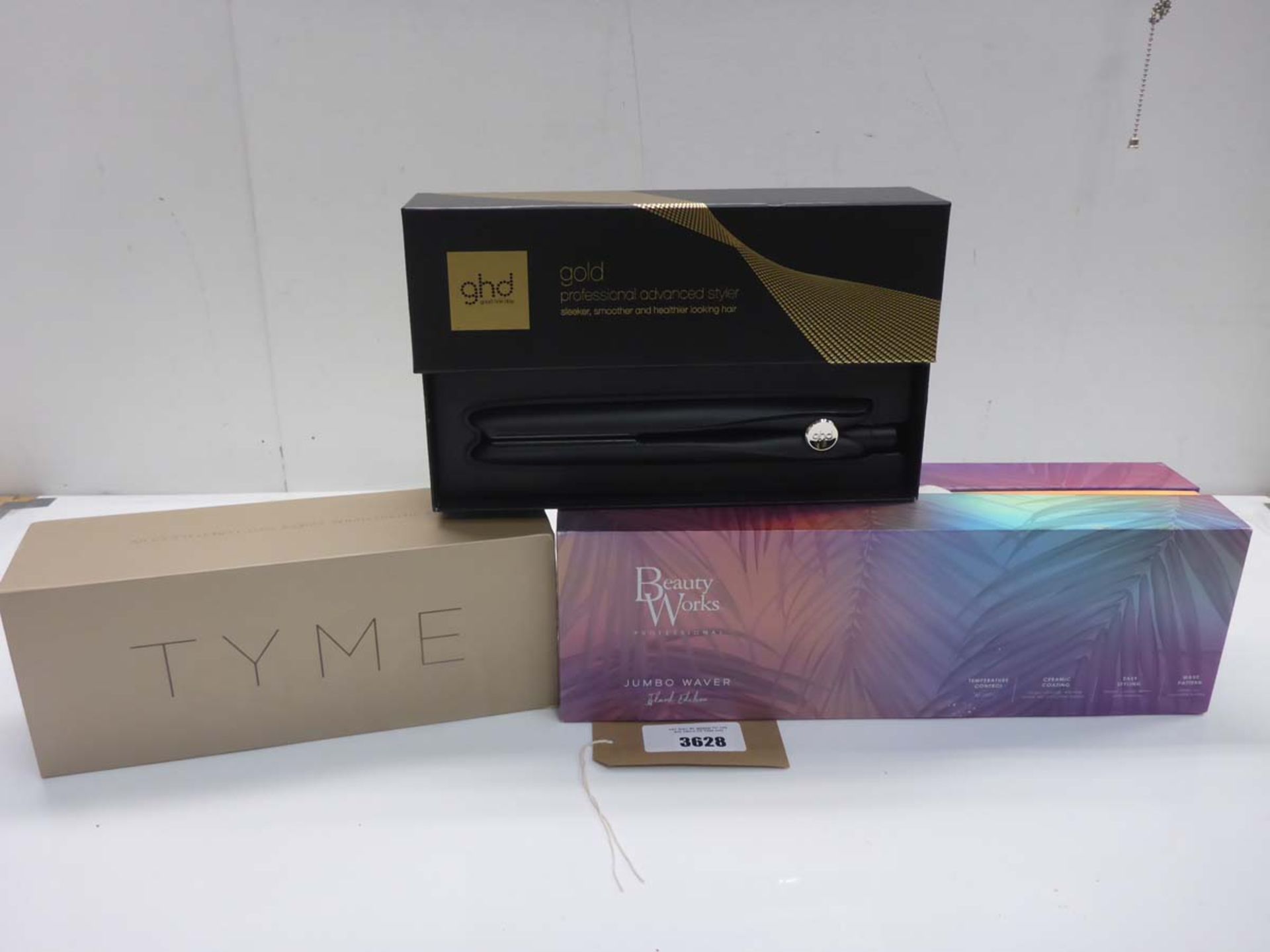 GHD Gold professional advanced styler, Beauty Works jumbo waver and TYME hair styler
