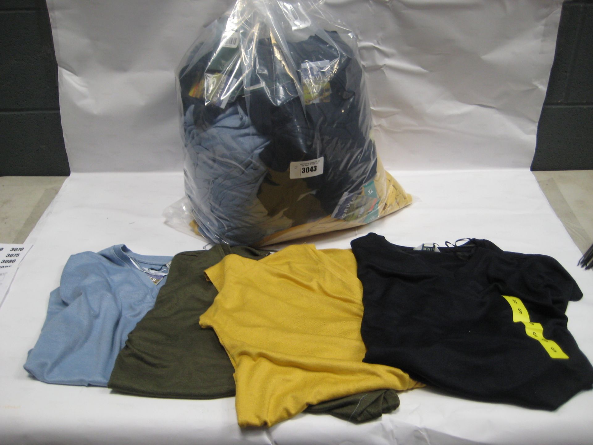 Bag containing 40 ladies tunic neck tops, various sizes and colours