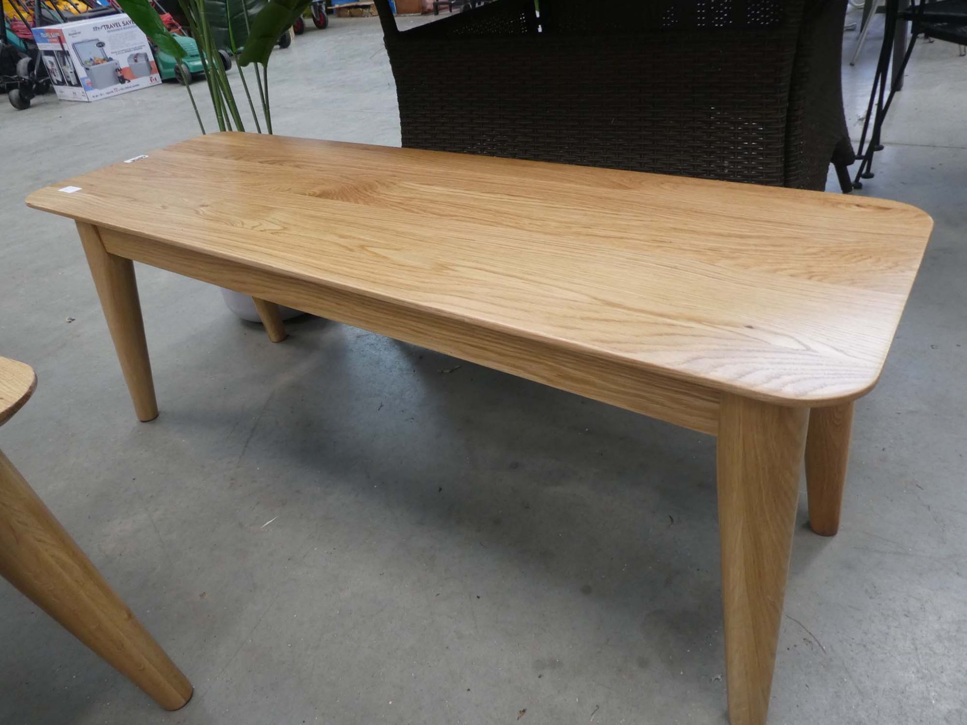 Heavy oak coffee table on turned supports