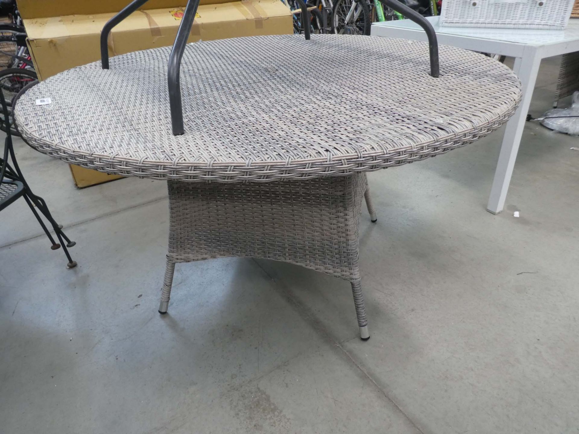 Circular rattan garden table in grey
