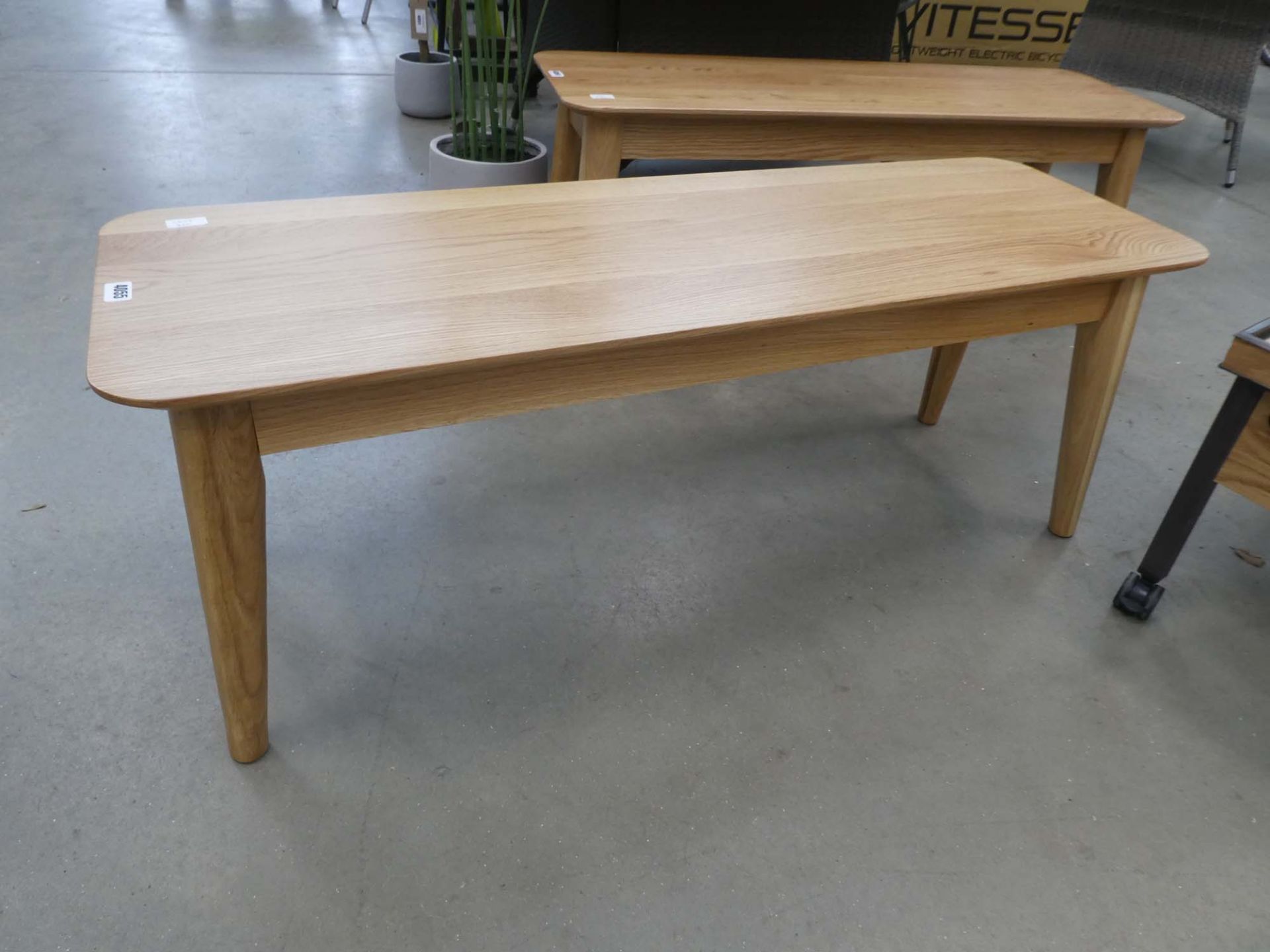 Heavy oak coffee table on turned supports