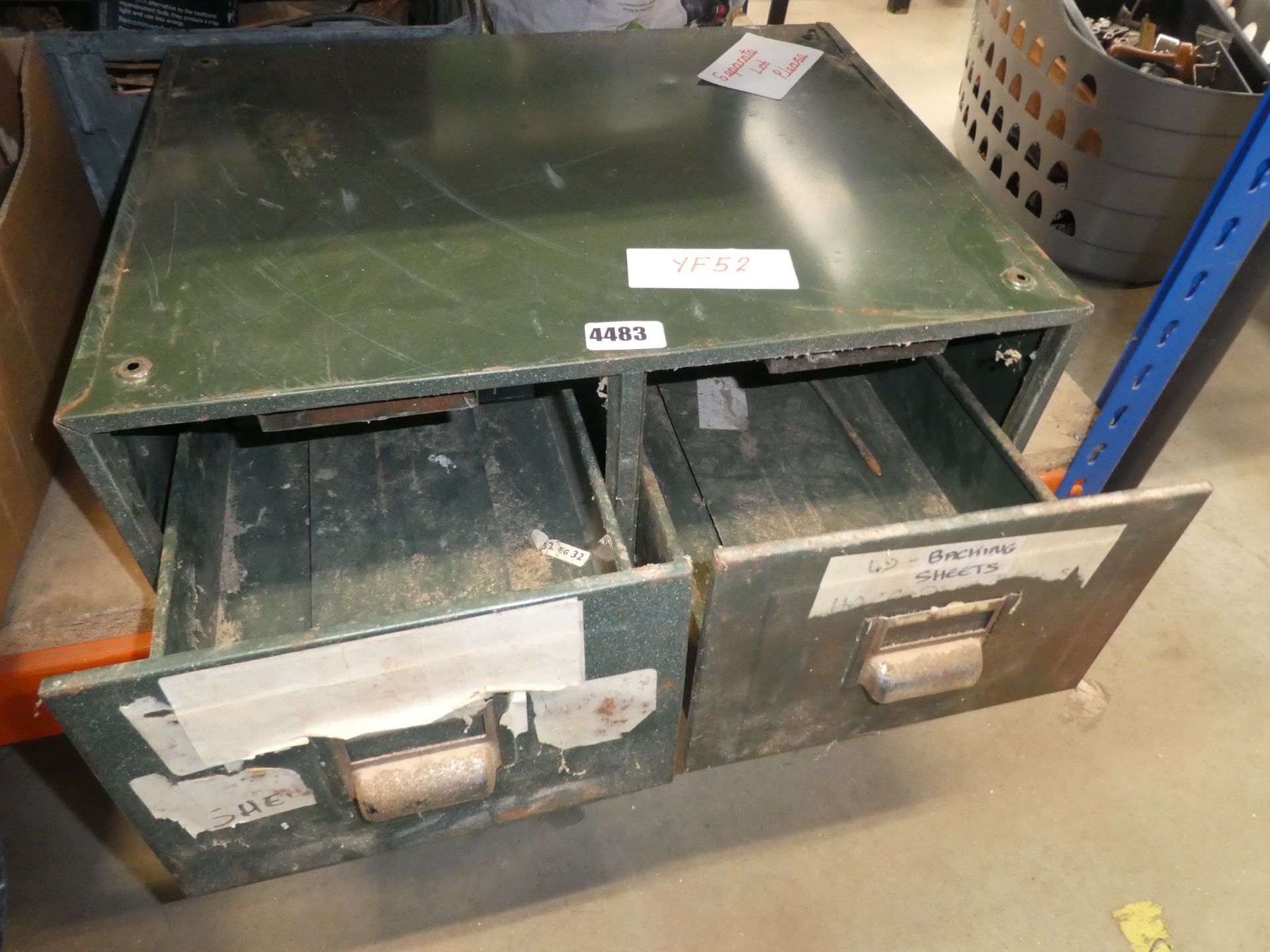 2 green metal vintage drawers