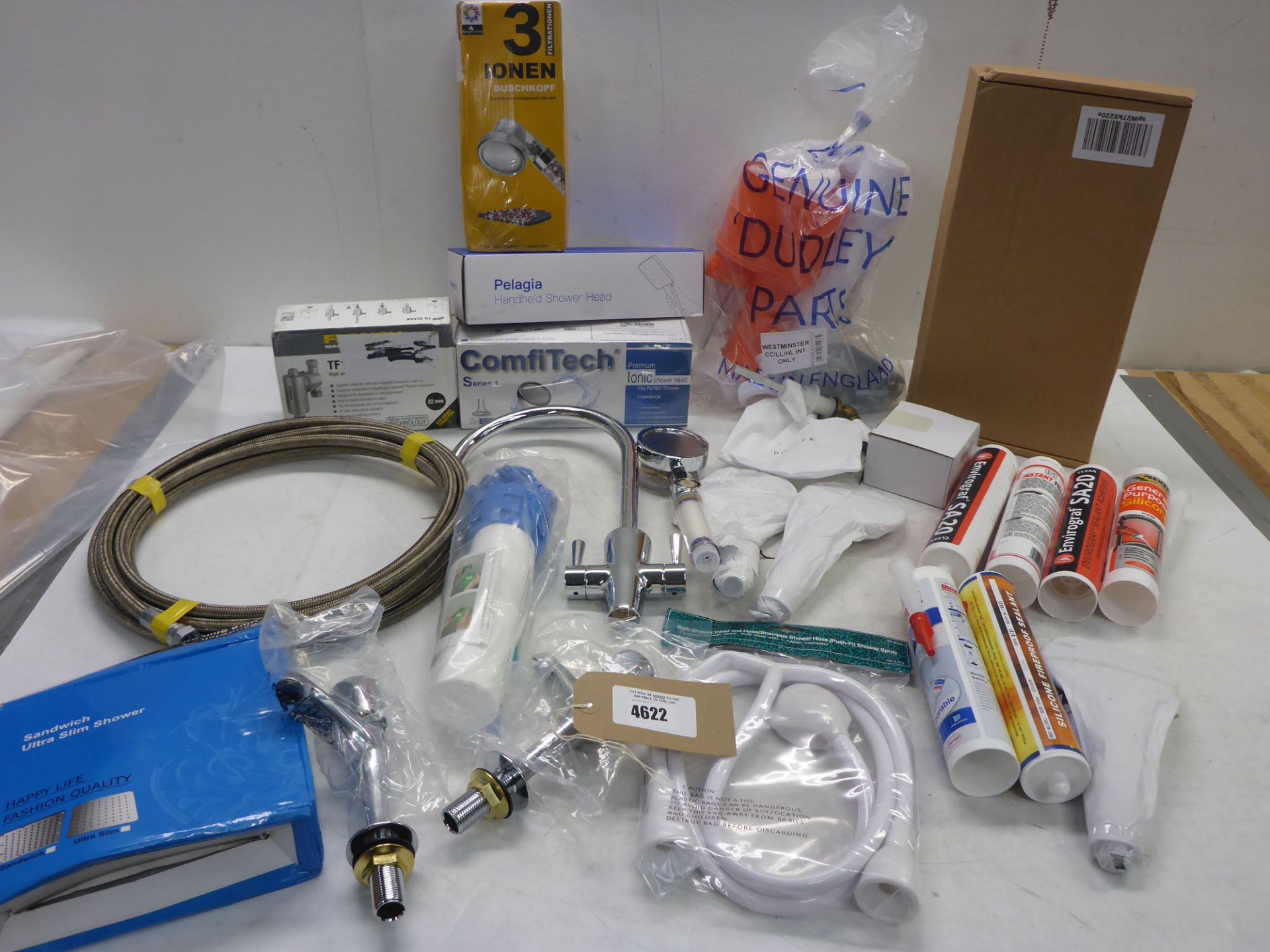 Shower heads, Filters, taps, water pipe, cistern, water filter kit, sealer, adhesive etc