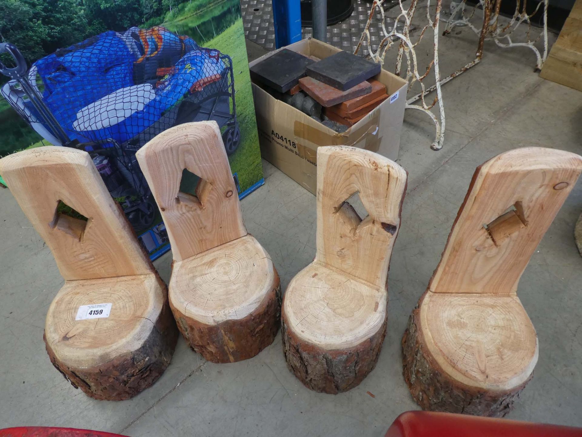 4 small wooden log plant stands