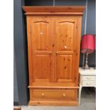 Pine double wardrobe with single drawer under