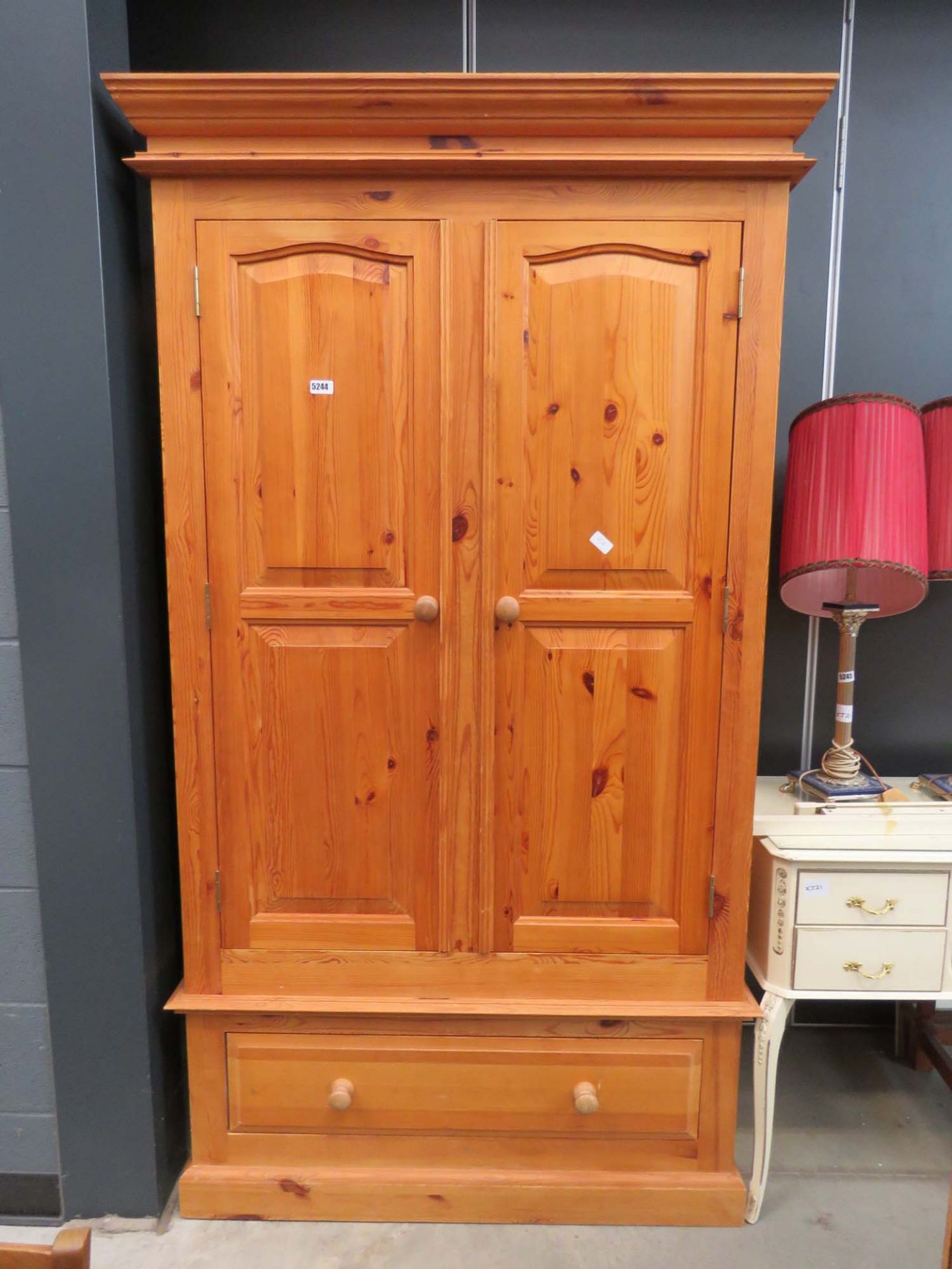 Pine double wardrobe with single drawer under