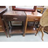 Pair of beech lamp tables with drawer and second tier