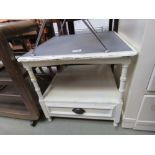 (34) Cream and grey painted lamp table with second tier and drawer