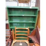(3) Green painted open bookcase