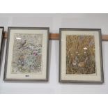 Pair of bird related water colours, signed E. Leahy