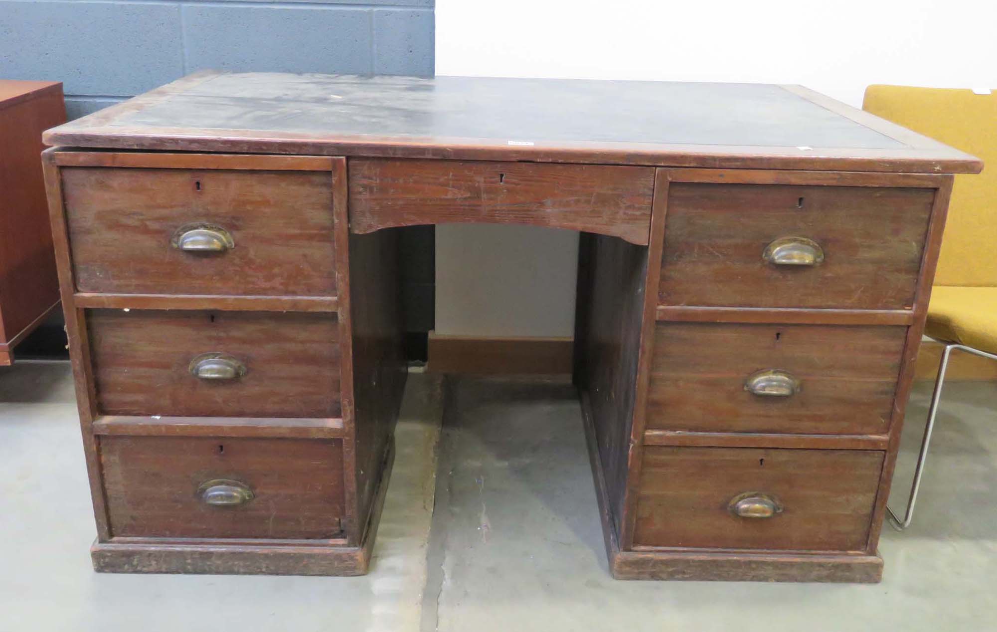 1950s pedestal desk with black rexine surface