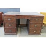 1950s pedestal desk with black rexine surface