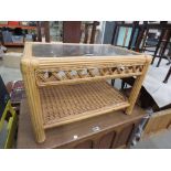 Cane coffee table with glazed insert and second tier