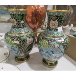 Pair of modern cloisonne floral patterned vases