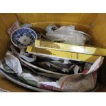 3 boxes containing commemorative ware, ginger jars, ornamental figures, fruit bowls, blue and