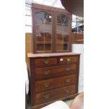 (5)(2) Late Victorian chest of 2 over 3 drawers plus an oak display cabinet with glazed and lidded