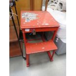 (16) Red painted child's school desk with attached seat