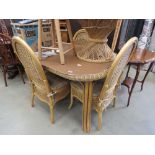 Bent cane and rattan conservatory dining table plus four matching chairs