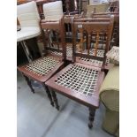 4 Edwardian beech dining chairs with leather strip seats (a/f)