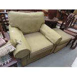 Olive green armchair plus a matching footstool