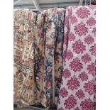 Pair of beige and blue floral patterned curtains