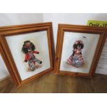 2 framed and glazed rag doll prints