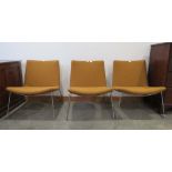 3 Mustard fabric swoosh low back wire chrome connection chairs